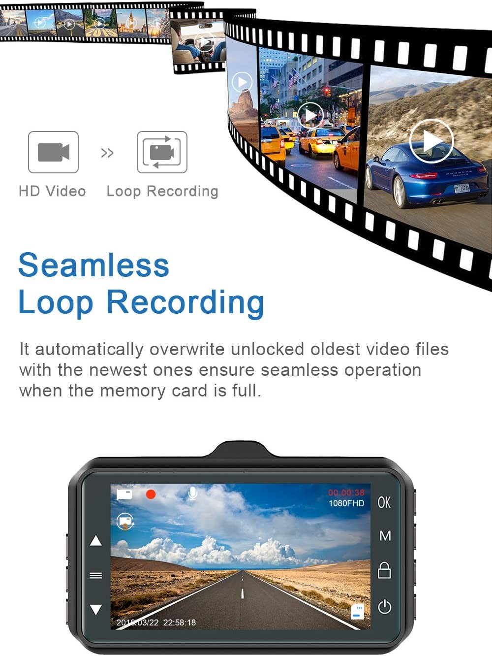 CHORTAU Dashcam Voiture WiFi Full HD 1080P, Caméra Embarquée
